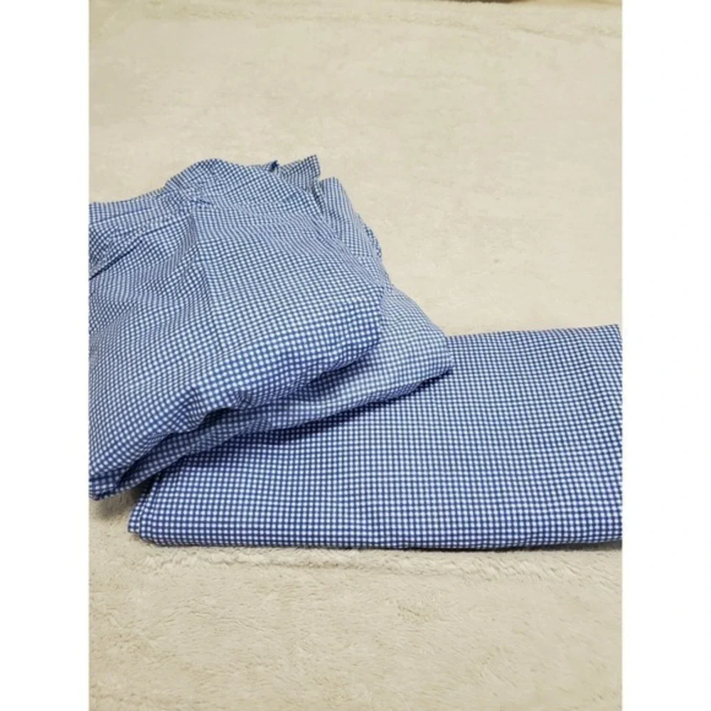 Ralph Lauren Blue White Gingham Plaid Twin Cotton Flat Fitted Sheet Set Bedding